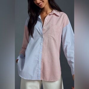 NWT Anthropologie The Bennet Buttondown Shirt: Mixed Stripe Edition, Size L